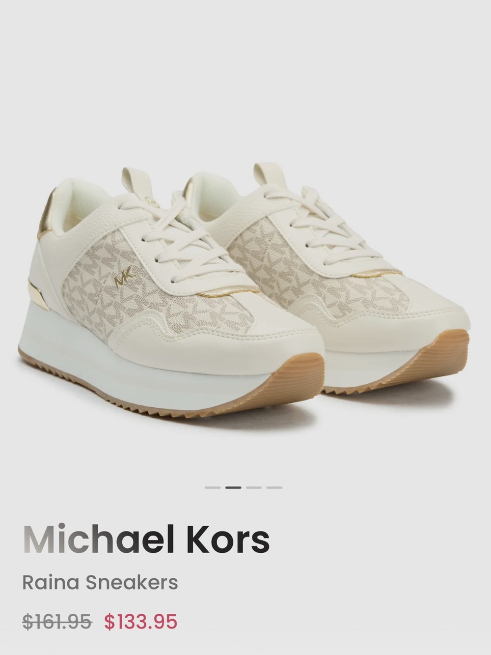 Michael Kors Raina Sneakers Beige and Gold Logo Lace-Up Sneakers